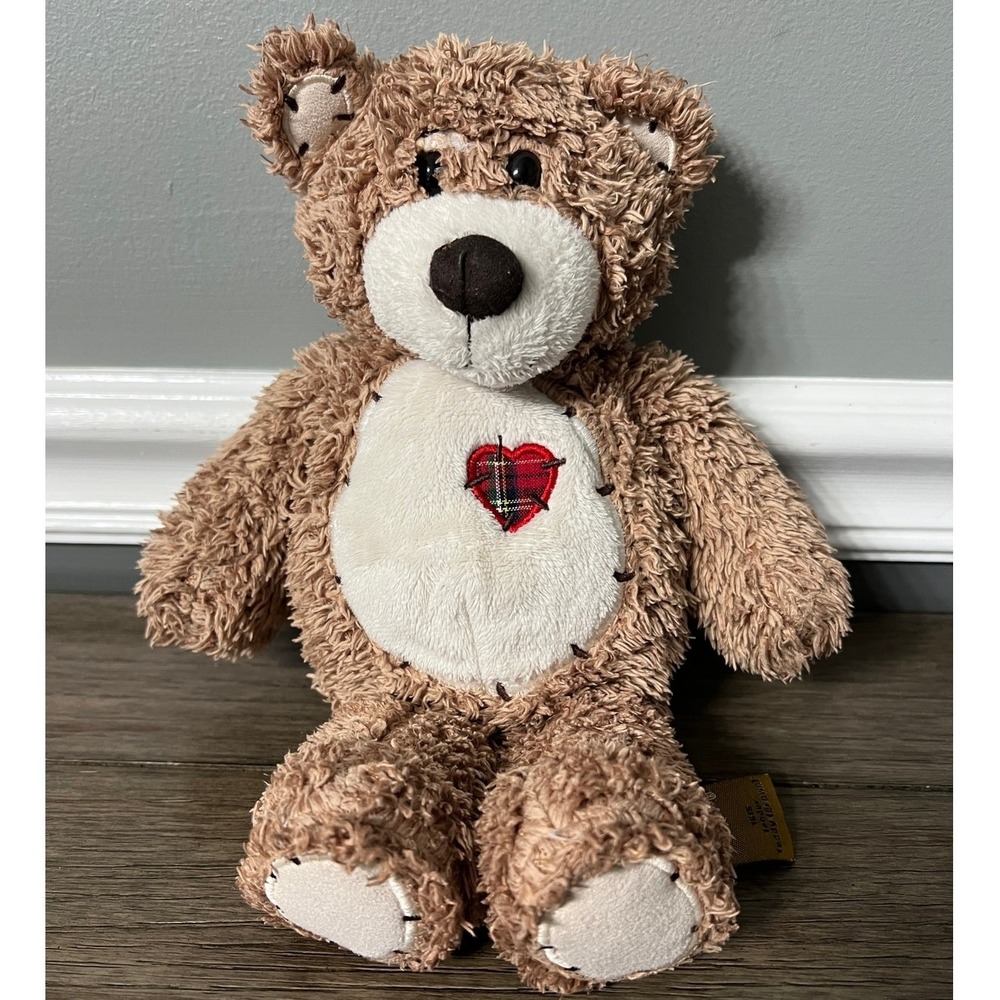 First & Main Tender Teddy Brown Plush Stuffed Animal Red Plaid Heart 1615 Bear